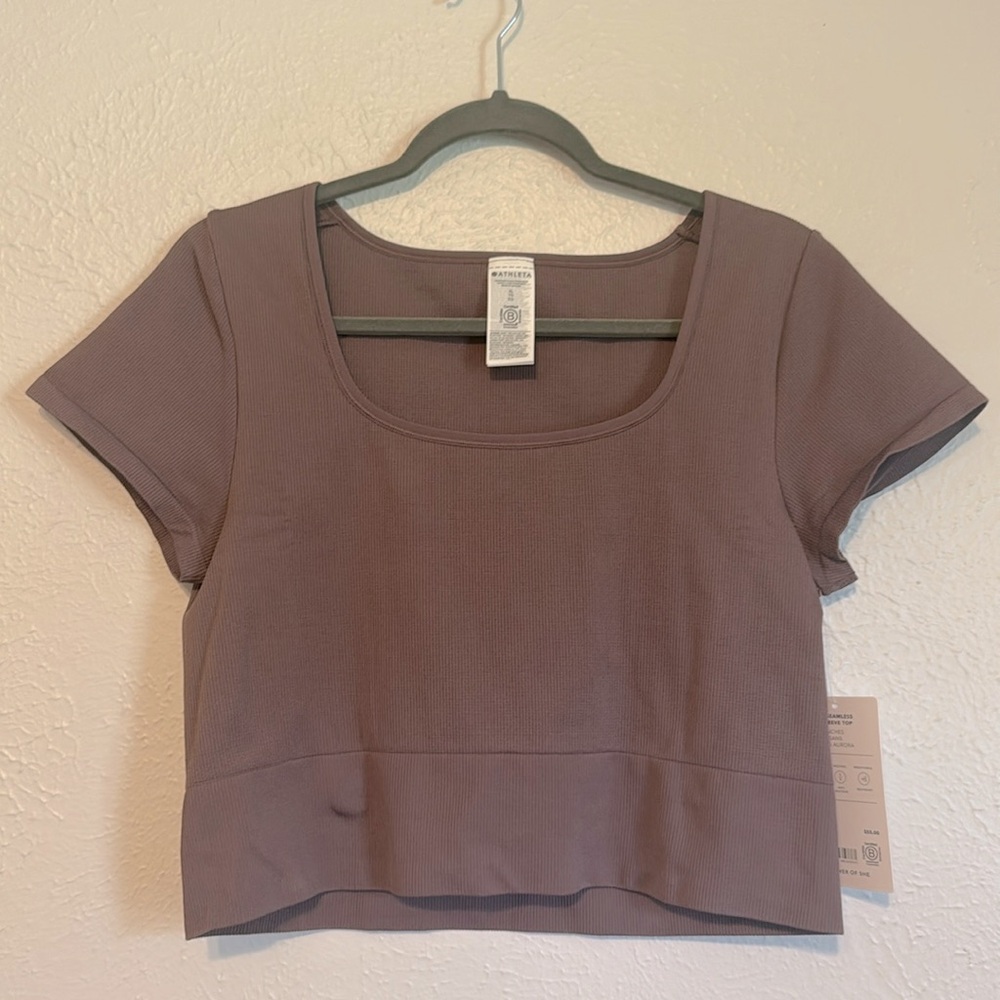 NWT Athleta Aurora Seamless Short Sleeve Top Extra Large Square Neck